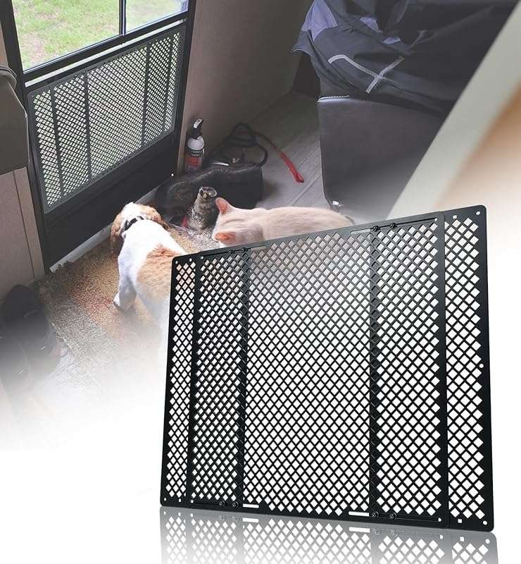 Patented Adjustable RV Screen Door Protector Guard for Dogs, Black Pet