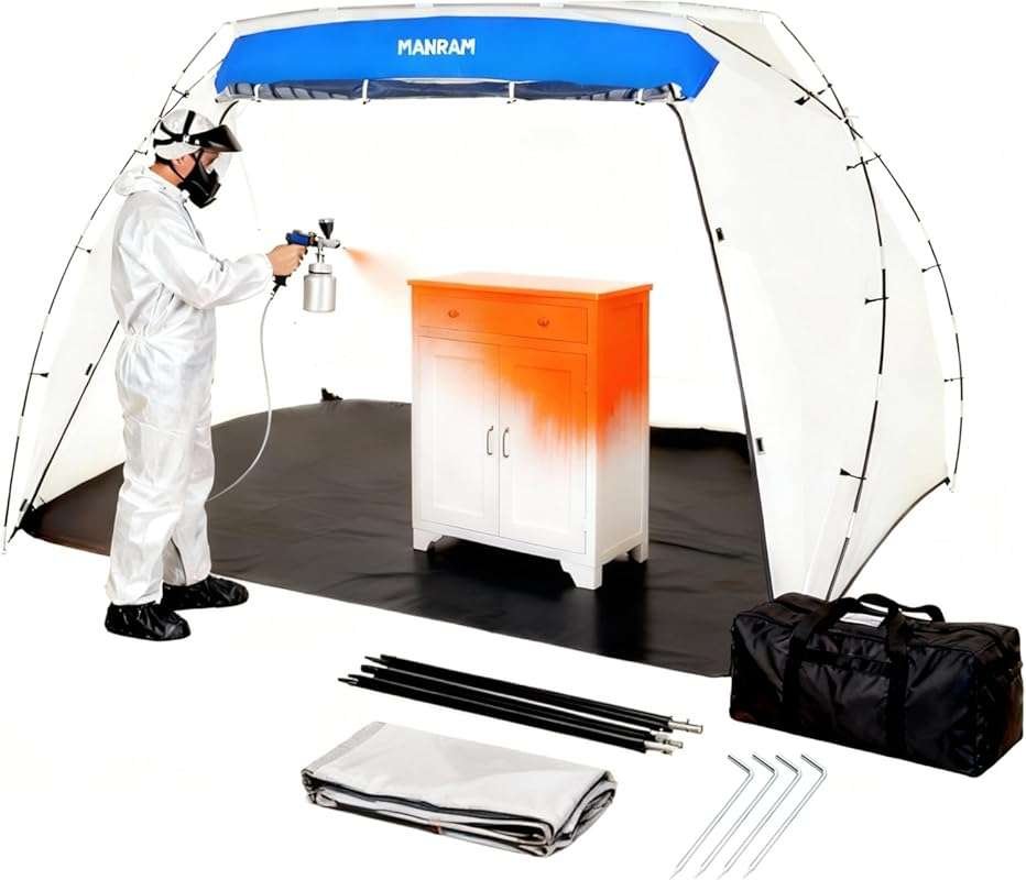 Large Portable Paint Tent Booth with Built-in Floor & Mesh Screen - Id