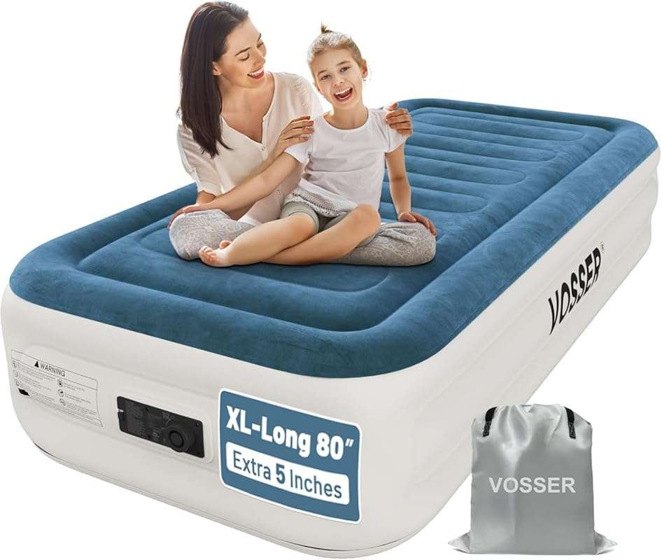 Twin Air Mattress with Built-in Pump, Easy Inflatable Bed for Home, Ca