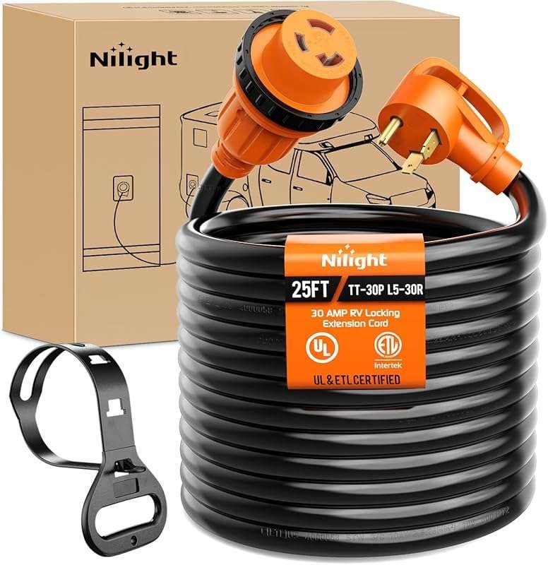 Nilight 30 Amp 25FT RV Locking Extension Cord, 10 Gauge Pure Copper ST