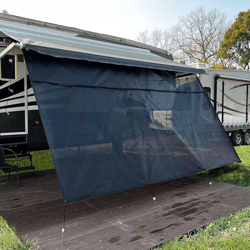 RV Awning Sun Shade Screen 8'x19'3'' - Black Mesh with Zipper for 20' 
