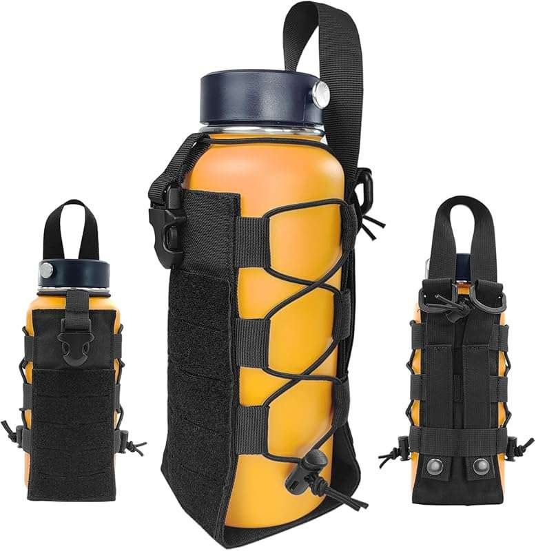 Tactical Molle Water Bottle Holder: Adjustable 16-76oz Dual Pocket Pou