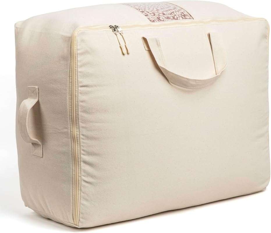 Large Soft Canvas Storage Bag with Zipper, Breathable Comforter Organi