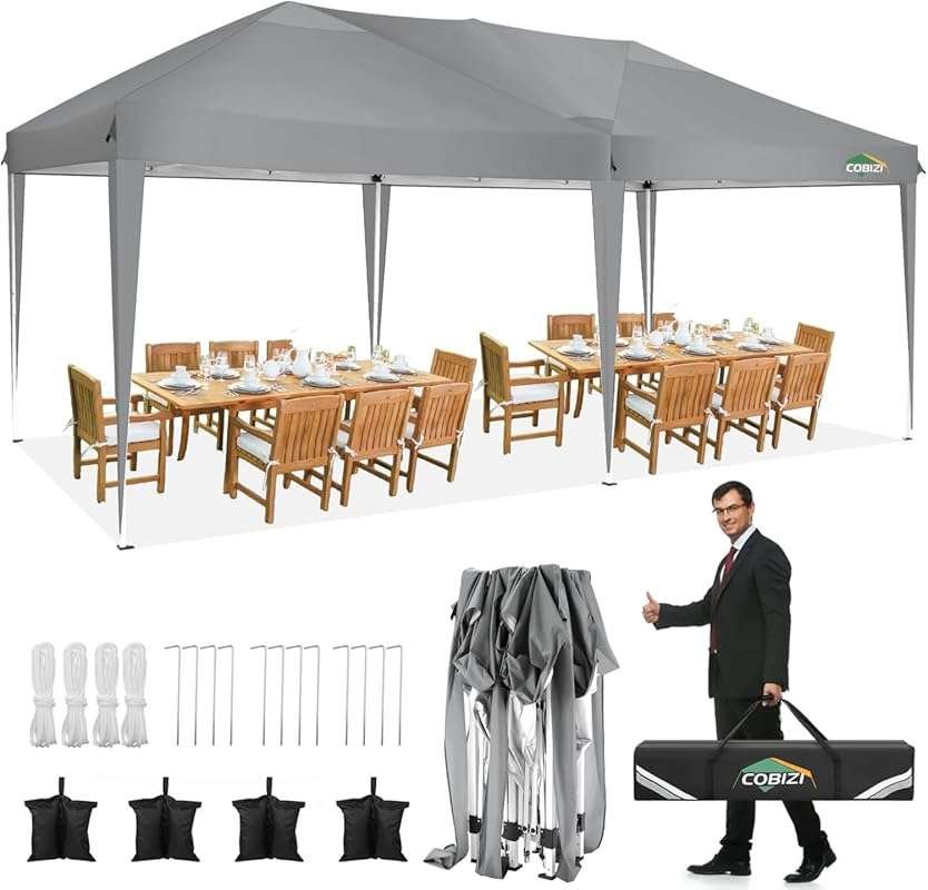 COBIZI 10x20 Gray Pop Up Canopy Tent, Waterproof Portable Instant Outd