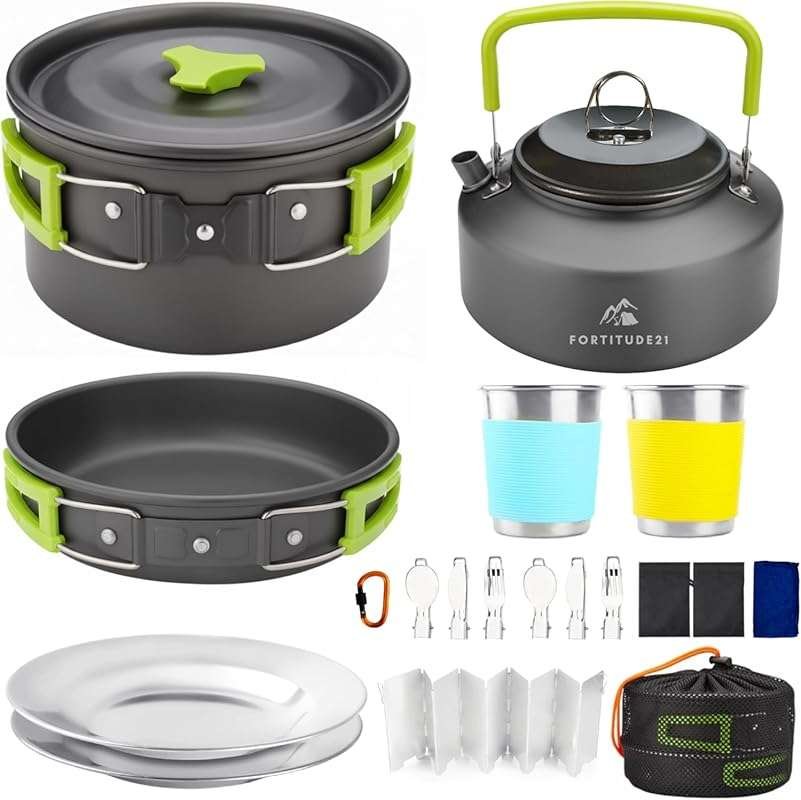 19-Piece Lightweight Camping Cookware Set: Pots, Pans, Utensils for Ba