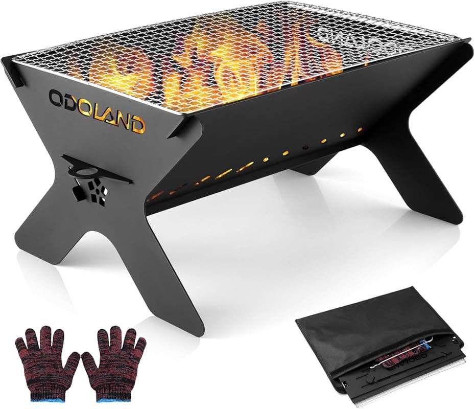 Odoland Portable Folding Charcoal Grill: Heavy Duty Campfire BBQ with 