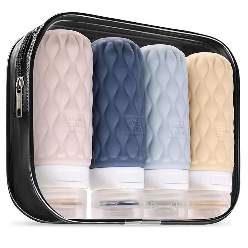 100ml Silicone Travel Bottles with Labels and Clear Bag, Leak-Proof Tr