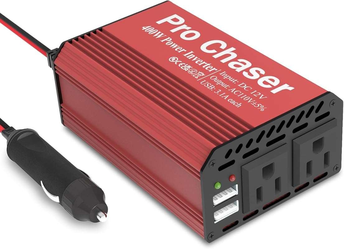 Pro Chaser 400W Power Inverter: 12V DC to 110V AC Car Converter with D