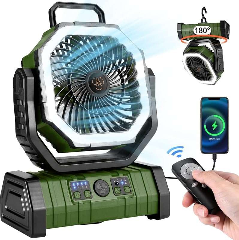 Odoland 30000mAh Rechargeable Camping Fan Lantern - Oscillating Portab