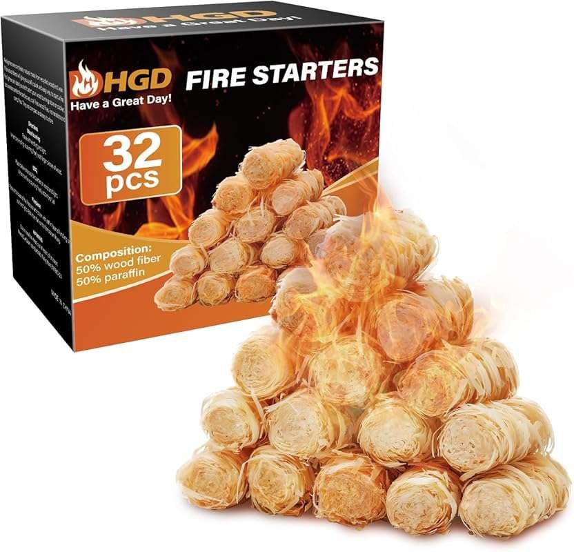 HGD 32 Natural Charcoal Fire Starters for Fireplace, BBQ, Wood Stove, 