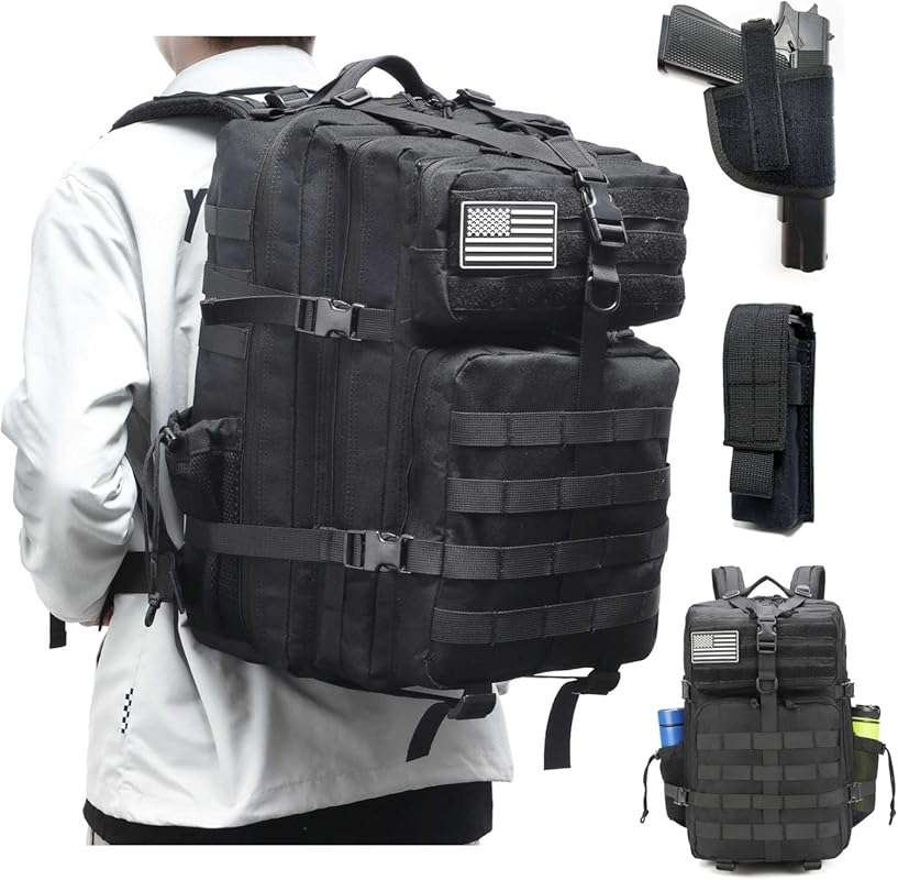 45L Tactical Gun Backpack for Men: Military Bug Out Bag with Holster, 