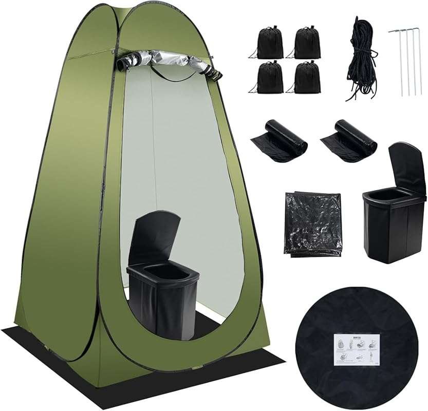 Portable Camping Toilet Kit with Pop Up Privacy Tent, Extra Large Fold