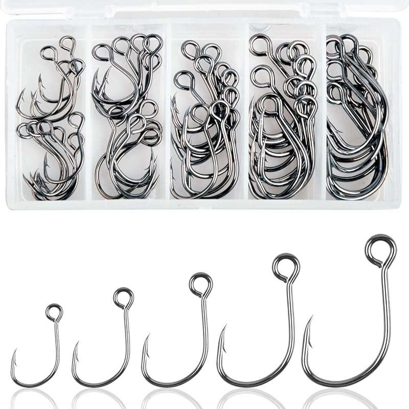 50/100pcs Inline Single Hooks Kit: High Carbon Steel Replacement Hooks