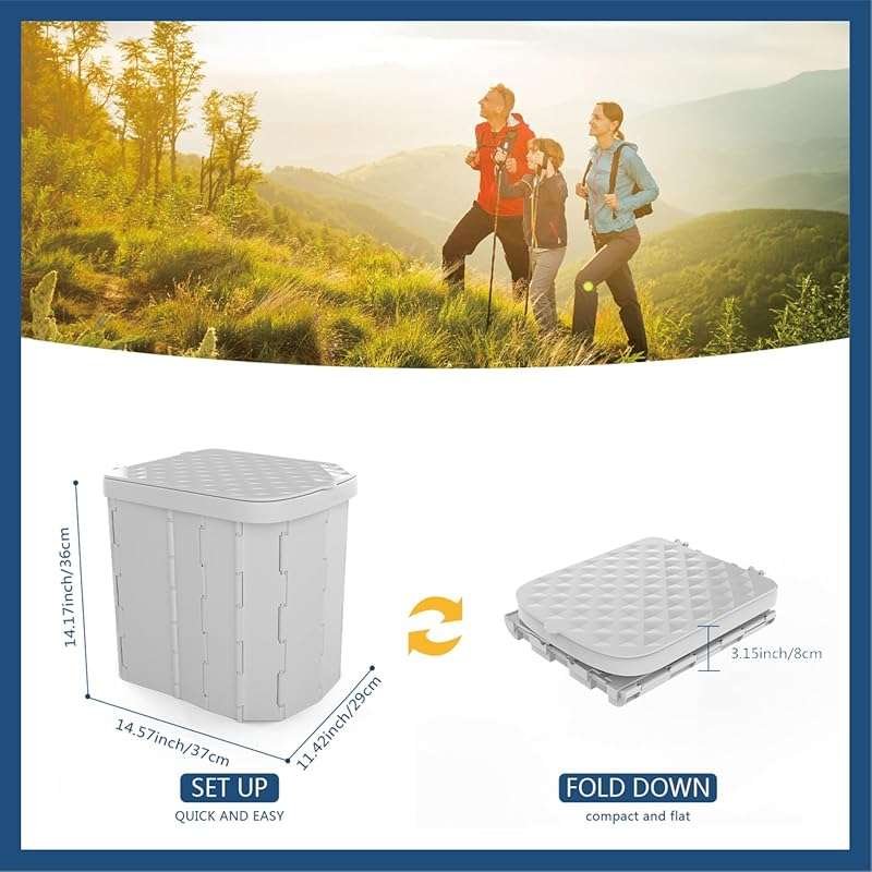 Hapoon XL Portable Camping Toilet with Lid for Adults - Travel Folding