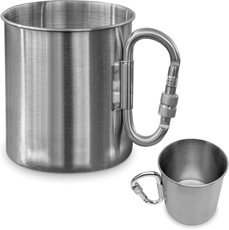 13.5oz Stainless Steel Camping Mug with Carabiner Handle - Lightweight