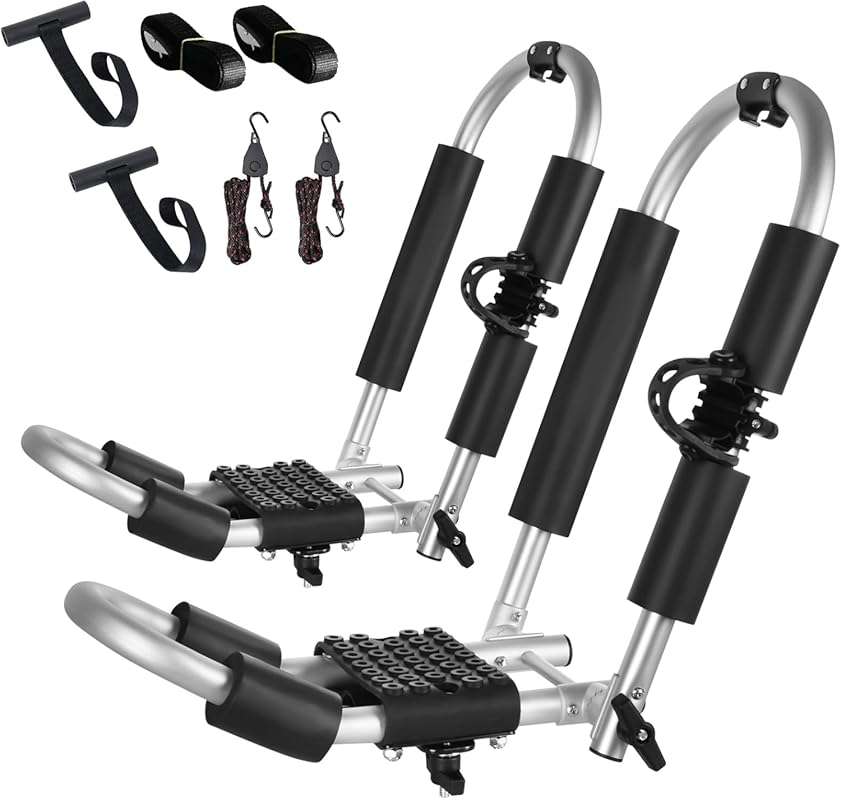 FORWODE 1 Pair Kayak Roof Rack, 2 in 1 Aluminum Folding J-Bar Roof Rac