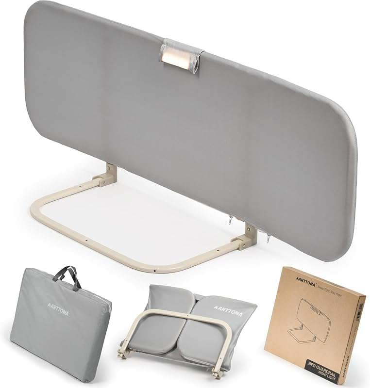 Toddler Bed Rail with Foldable Design and Integrated Night Light - Fit