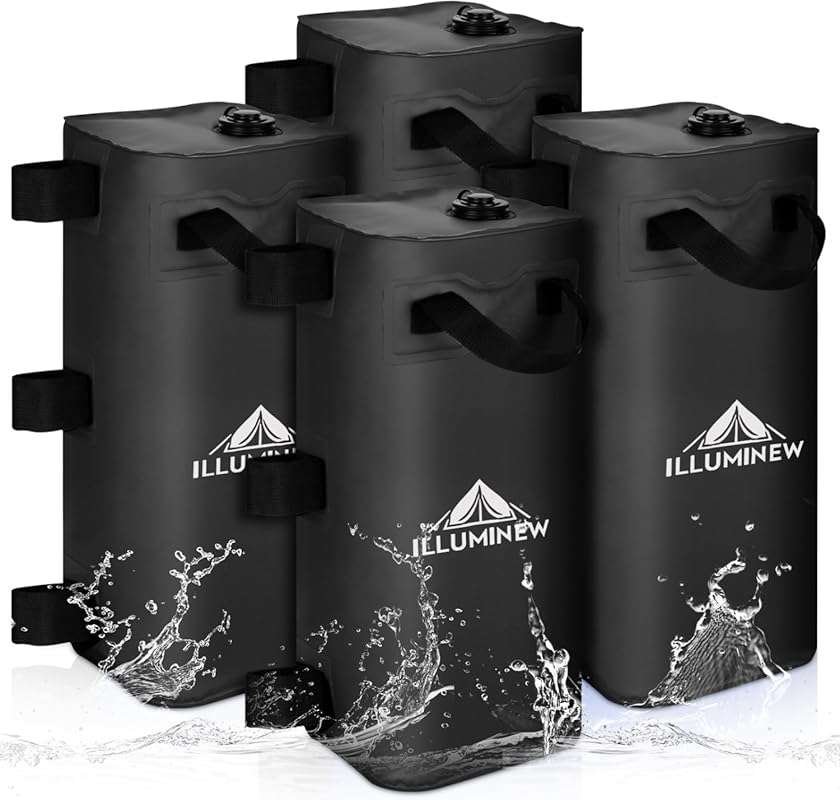ILLUMINEW 220 LBS 4 Pack Canopy Water Weight Bags, Black 25L Tent Weig