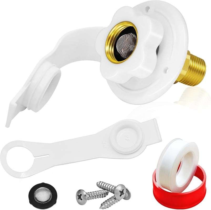Boltigen White RV City Water Inlet with Check Valve, Lead-Free Brass, 