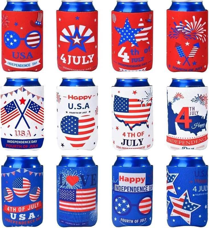 12PCS 4th of July Beer Can Cooler Sleeves
