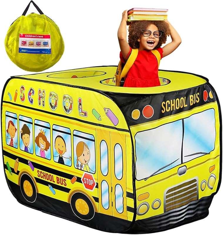 School Bus Pop-Up Tent for Kids: Indoor/Outdoor Play, No Installation,
