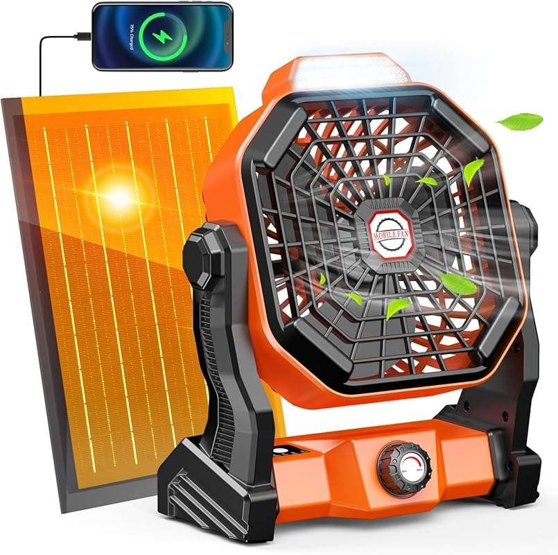 Solar Camping Fan with LED Lantern: 30-Hour Rechargeable 8-Inch Portab