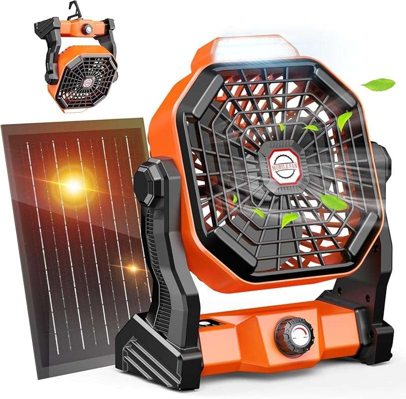 Drchop 20000mAh Solar Camping Fan with Solar Panel & LED Lantern