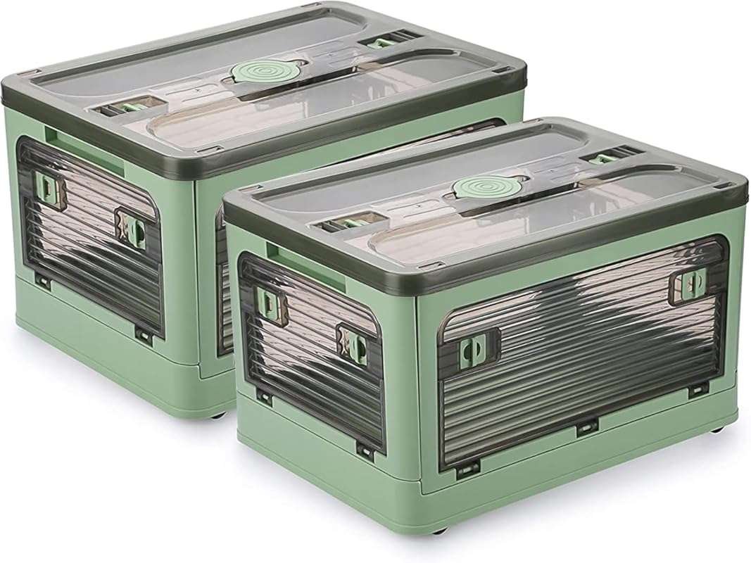 2-Pack 36L Collapsible Storage Bins with Wheels: Stackable, folding pl