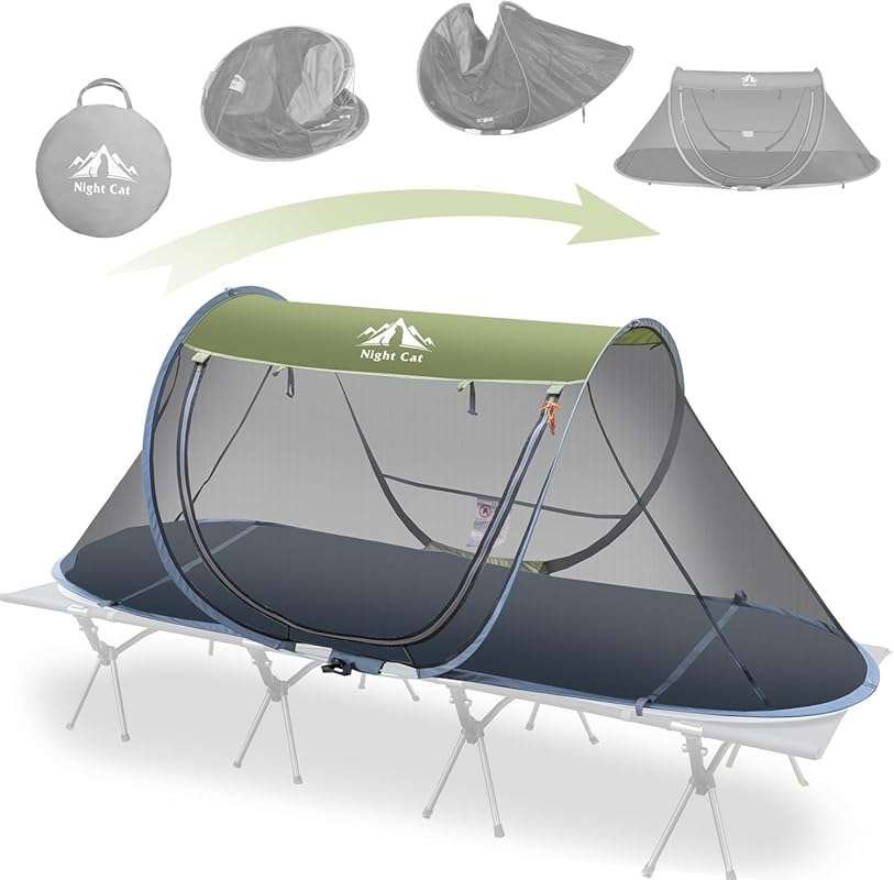 Night Cat 1 Person Pop-Up Camping Tent with Mosquito Bug Screen Net fo