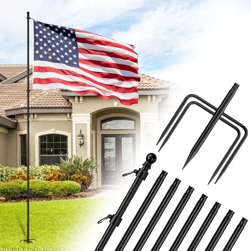 ZMTECH 10 FT Flag Pole in Ground, Heavy Duty Flag Pole Holder for Outs
