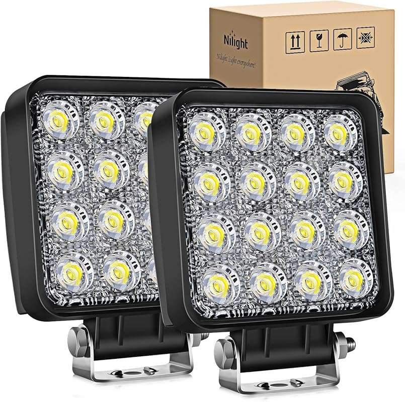 Nilight 4 Inch 48W Square LED Tractor Flood Work Light Pods for Trucks