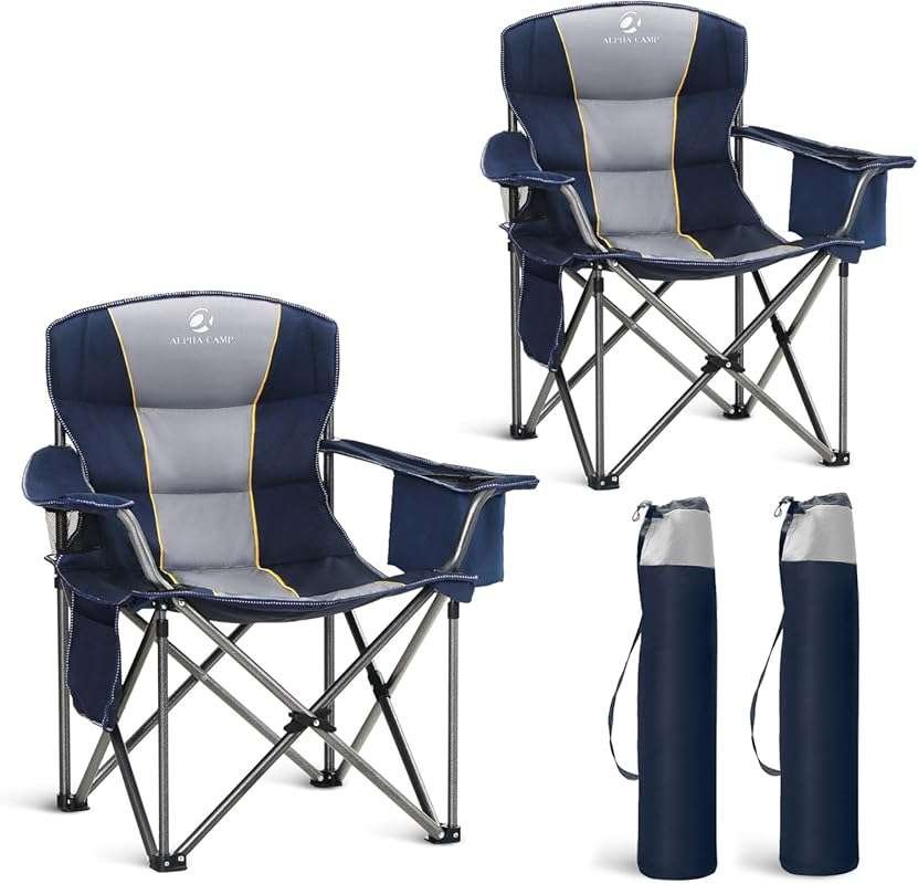 LET'S CAMP Oversized Heavy Duty Padded Camping Chair with Cooler Bag a