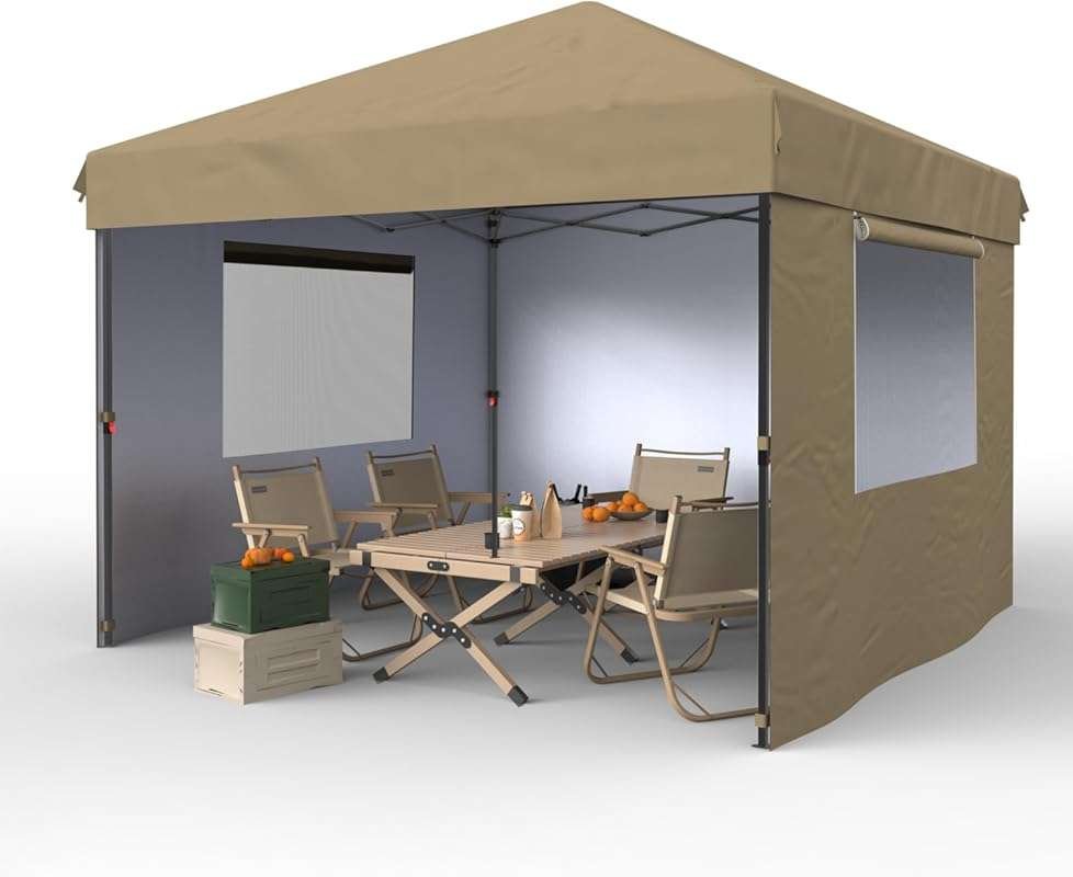 GAOMON Khaki 10'x10' Heavy Duty Pop Up Commercial Canopy Tent with Sid