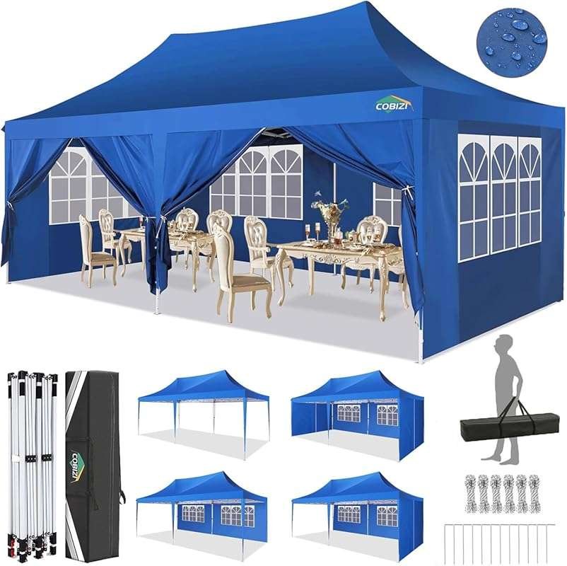 COBIZI 10x20 Extra Tall Pop Up Canopy Tent with Sidewalls, Waterproof