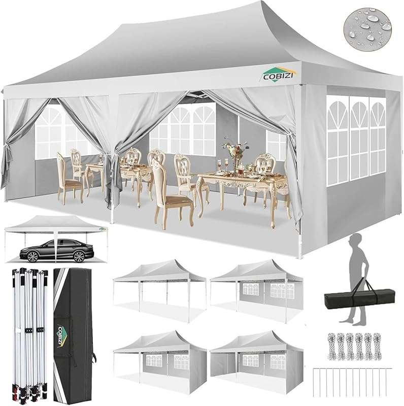 COBIZI 10x20 Extra Tall Pop Up Canopy Tent with Sidewalls, Waterproof