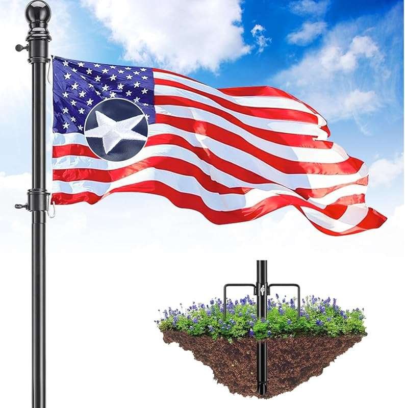 Black 9.5FT Heavy Duty Tangle-Free Portable Flagpole Kit with Anti-Tip