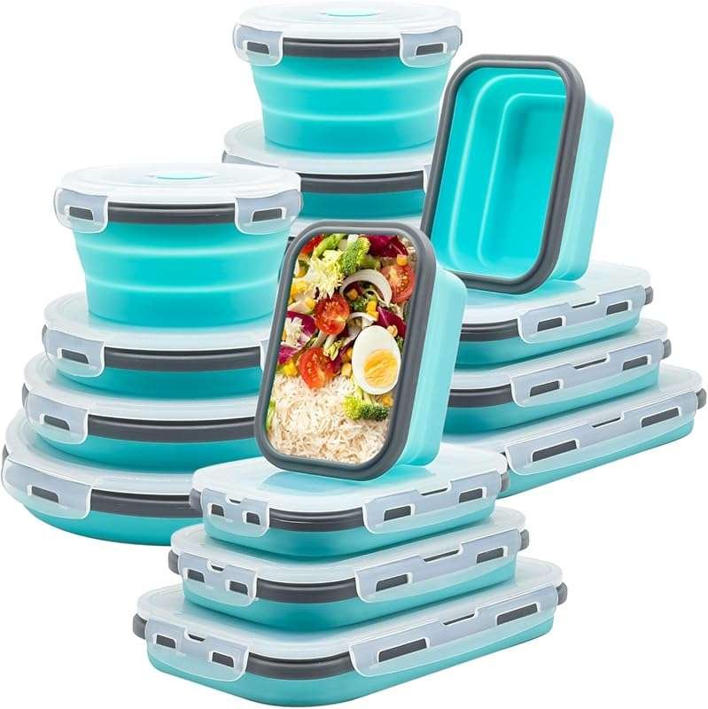 16 Pack Collapsible Silicone Food Storage Containers with Lids