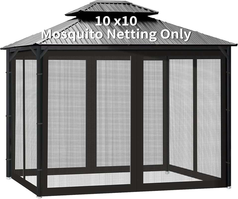 Universal 10x10 ft Gazebo Mosquito Netting: 4 Outdoor Canopy Screen Si