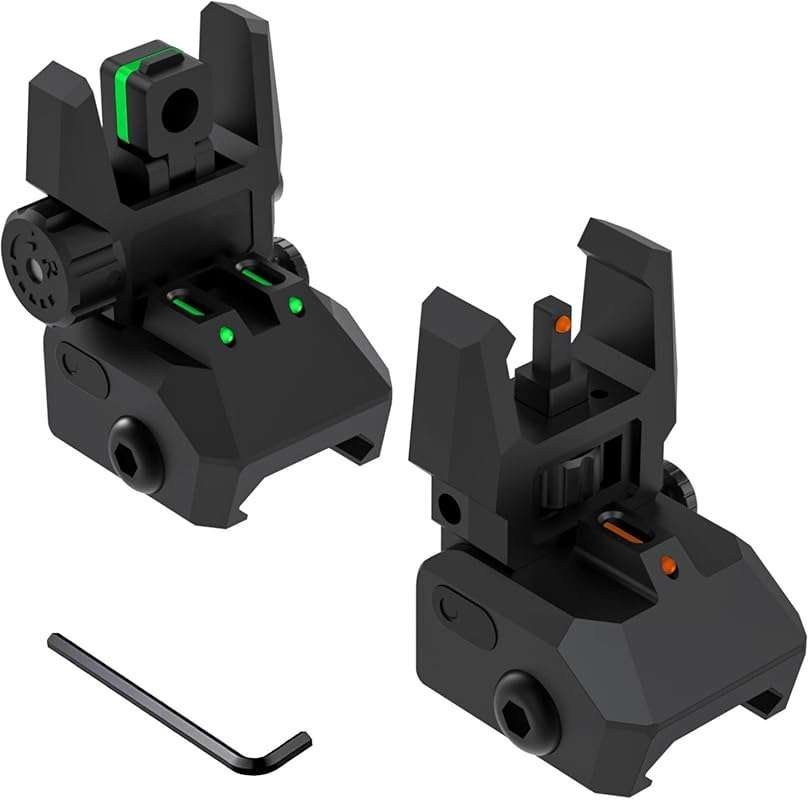 Fiber Optic Flip Up Backup Sights: Tool-Free Adjustment Front & Rear w