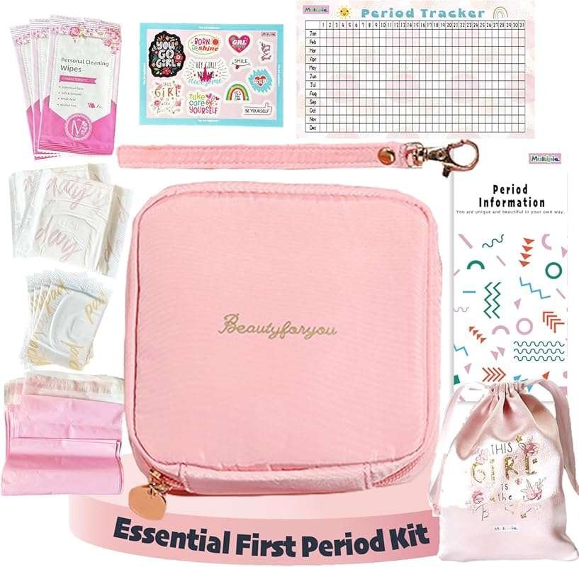 Teen First Period Kit: Complete Starter Bag with Pad Storage, Wipes, T