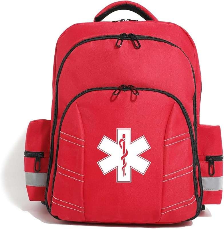Red Empty First Aid Trauma Bag: School, Travel, Paramedic, EMS/EMT Nur