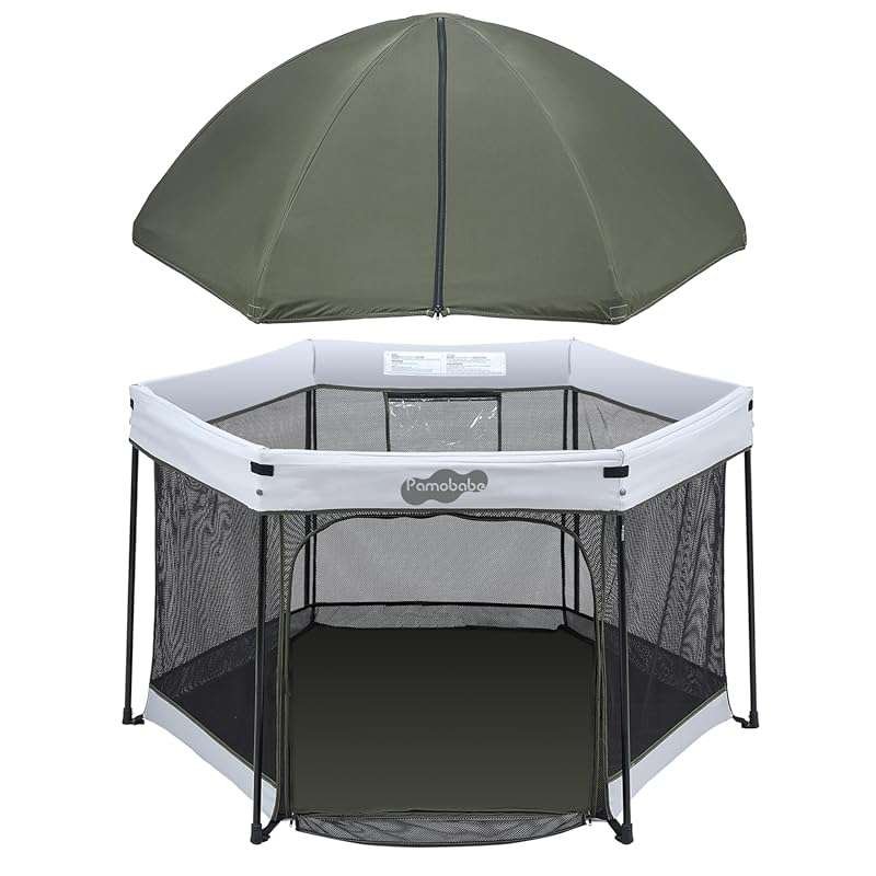 Pamo Babe Indoor/Outdoor Baby Play Yard: Sun Protection Canopy Tent wi