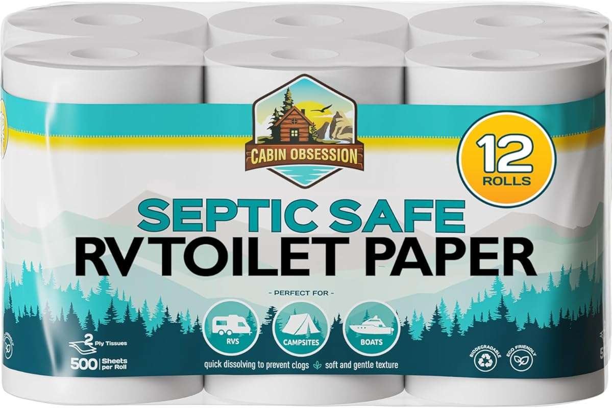Quick Dissolving RV Toilet Paper - 12 Pack, 2-Ply Septic Safe Camper T
