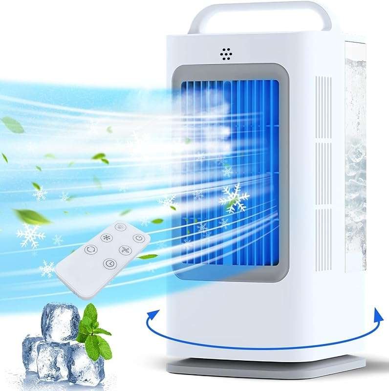 Portable Air Conditioner: 1700ml Evaporative Cooler with Remote, 120° 