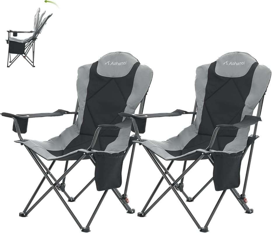 Pack of 2 Heavy Duty Camping Chairs for Adults with Adjustable Backres