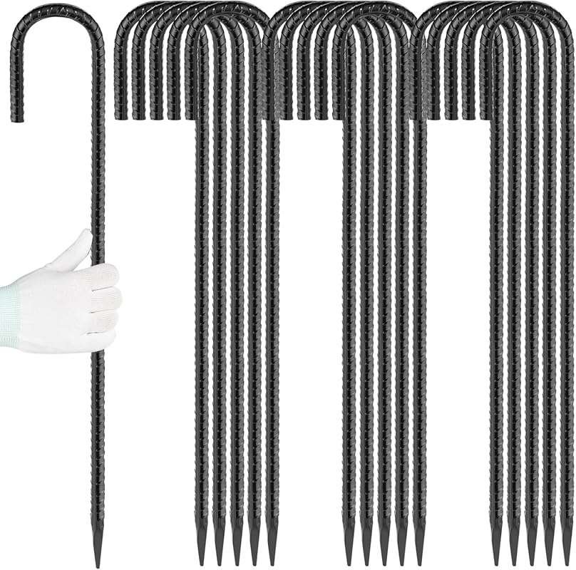 24-Inch Extra Long J Hook Rebar Stakes for Tents, Chain Link Fences, a