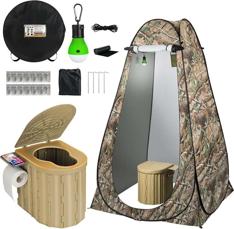 Portable Camping Toilet with Pop-Up Privacy Tent, 12-inch Seat, 400lb 
