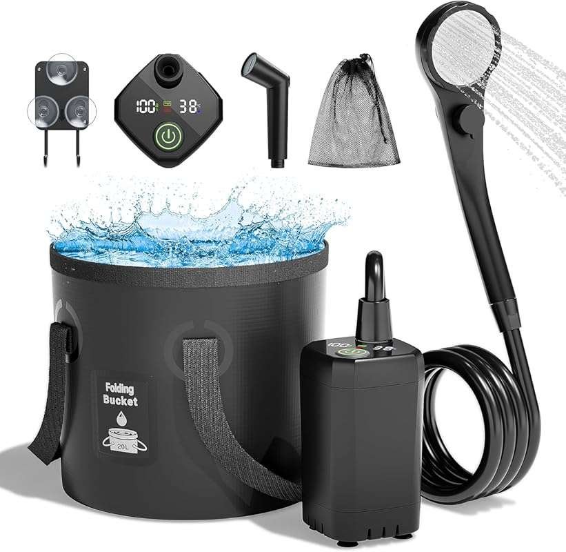 Moriko 6000mAh Portable Camping Shower with Filtered Head, Rechargeabl