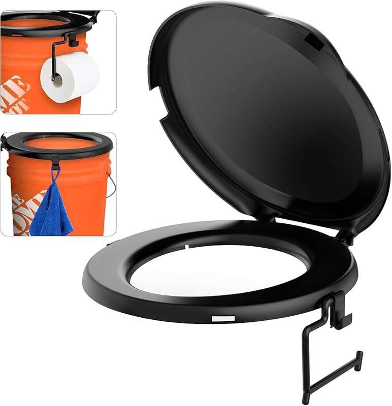 Portable Camping Toilet Seat with Lid for 5 Gal Buckets, Snap-on Outdo