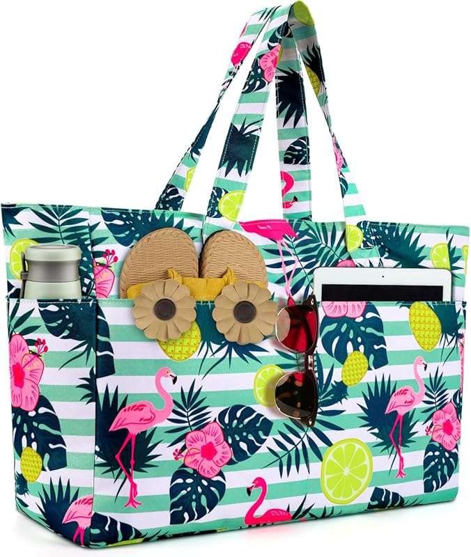 Extra Large Waterproof Beach Tote Bag with Zipper for Women and Men